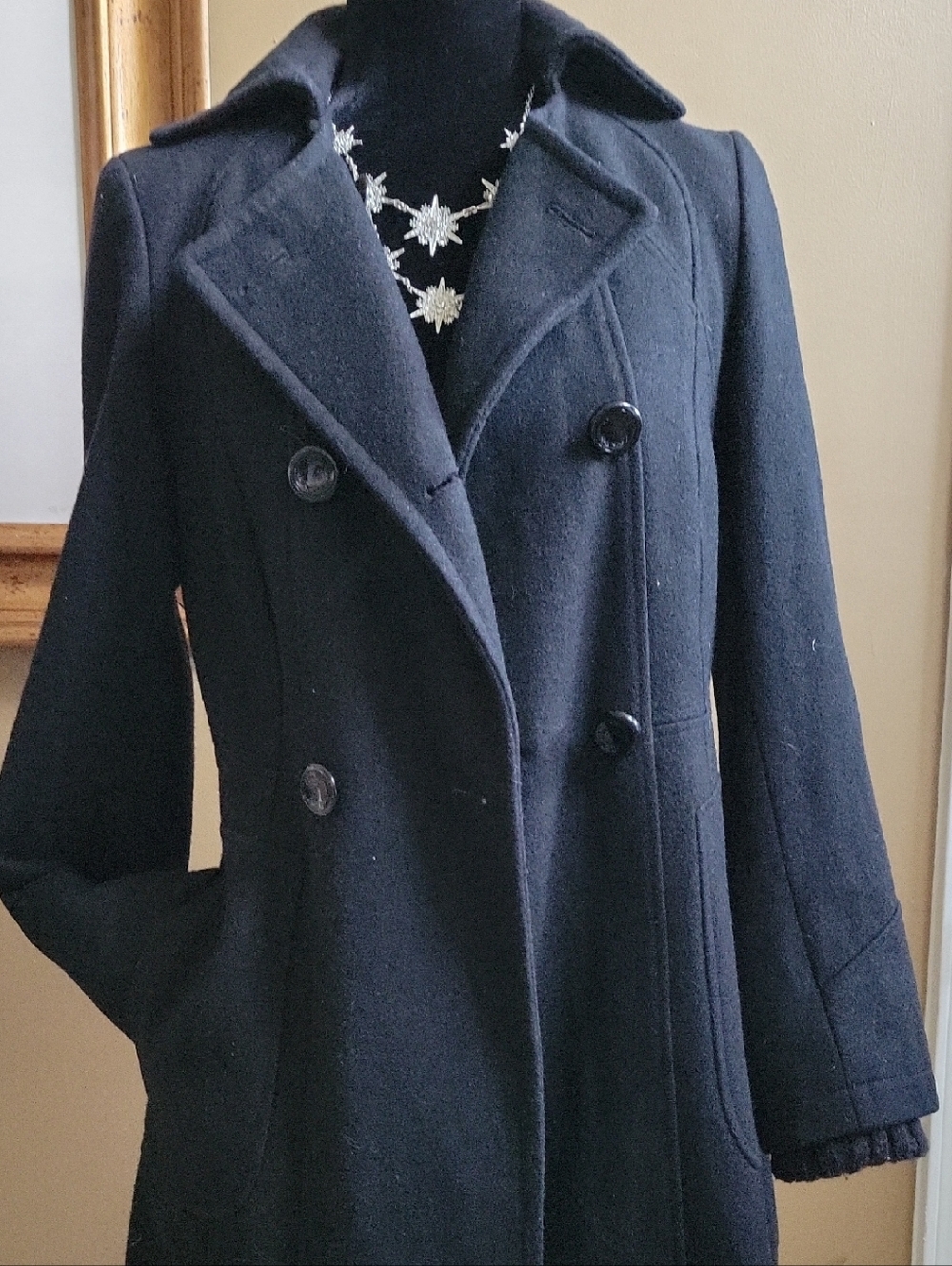 Calvin Klein Dark Navy Wool Double-Breasted Pea Coat